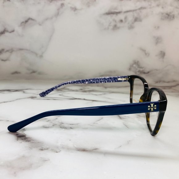 Tory Burch Rectangle Brown Tortoise And Navy Blue Eyeglasses Glasses Frames NWOT - Picture 6 of 12